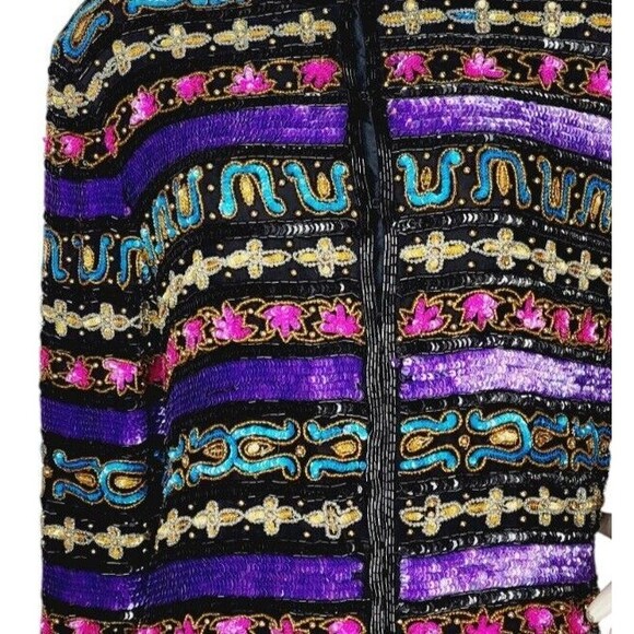 Vintage 80s Tate Mate 100% Silk Beaded Sequined Mixed Media Party Jacket India - Picture 7 of 12